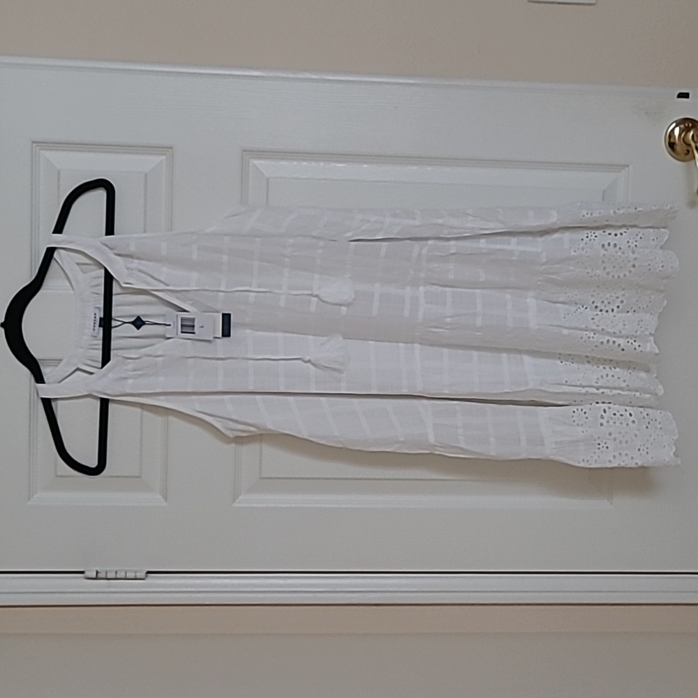 NWT UPF 50+ Cabana Life White Eyelet Sleeveless Dress with Tassels Size Large